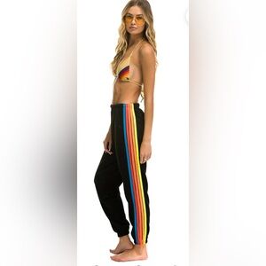 Aviator Nation 5 STRIPE SWEATPANTS - BLACK // NEON RAINBOW
